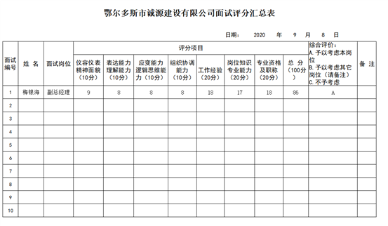 誠(chéng)源公司面試匯總表